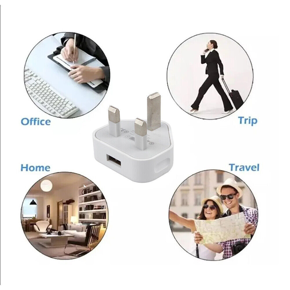 6 Pack UK USB Wall Charger 3 Pin Plug Mains Adapter For Phones, Tablets Power
