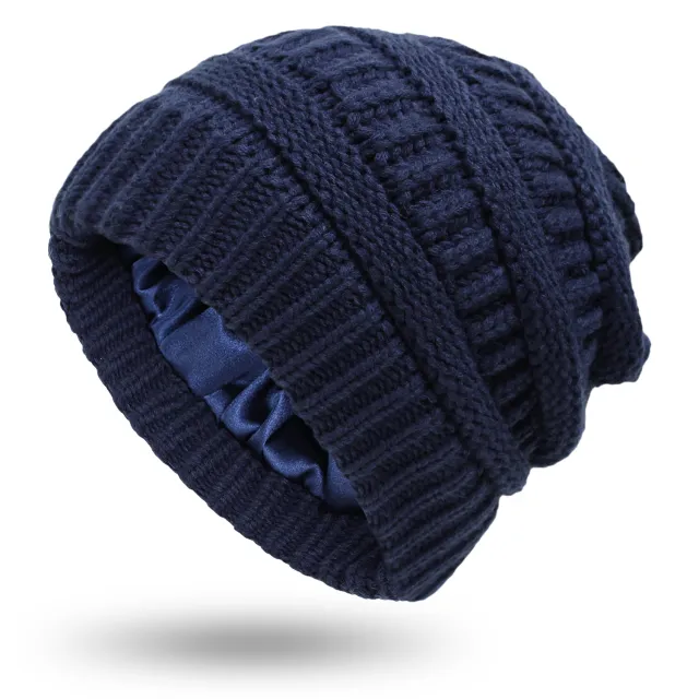 Hats Women's Protective Hairstyles, Warm Woolen Knit Satin Hats Blue - Shop at LoveMi