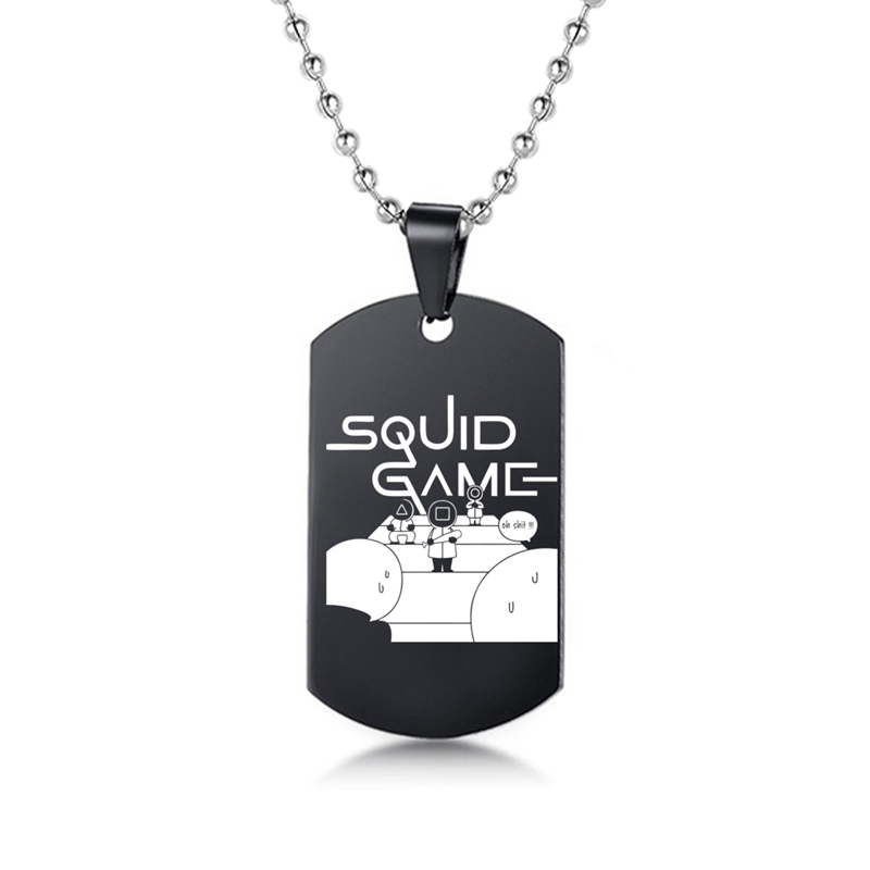 Engraved Squid Game Round Square Triangle Logo Stainless Steel Necklace Fashion Dog Tag Pendant Necklaces For Men Women