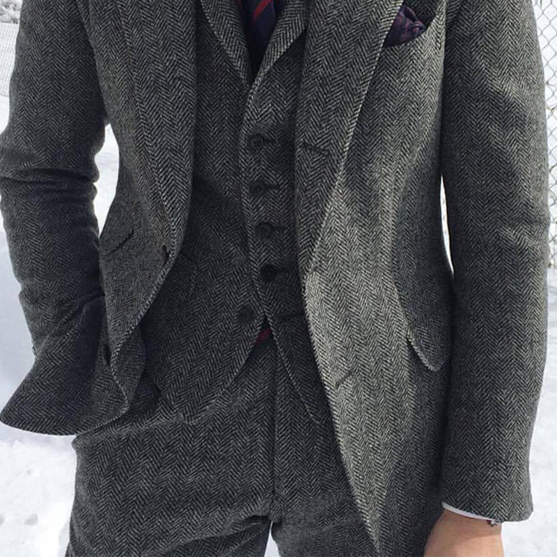 Men's Grey Wool Tweed Blazer Pant Set