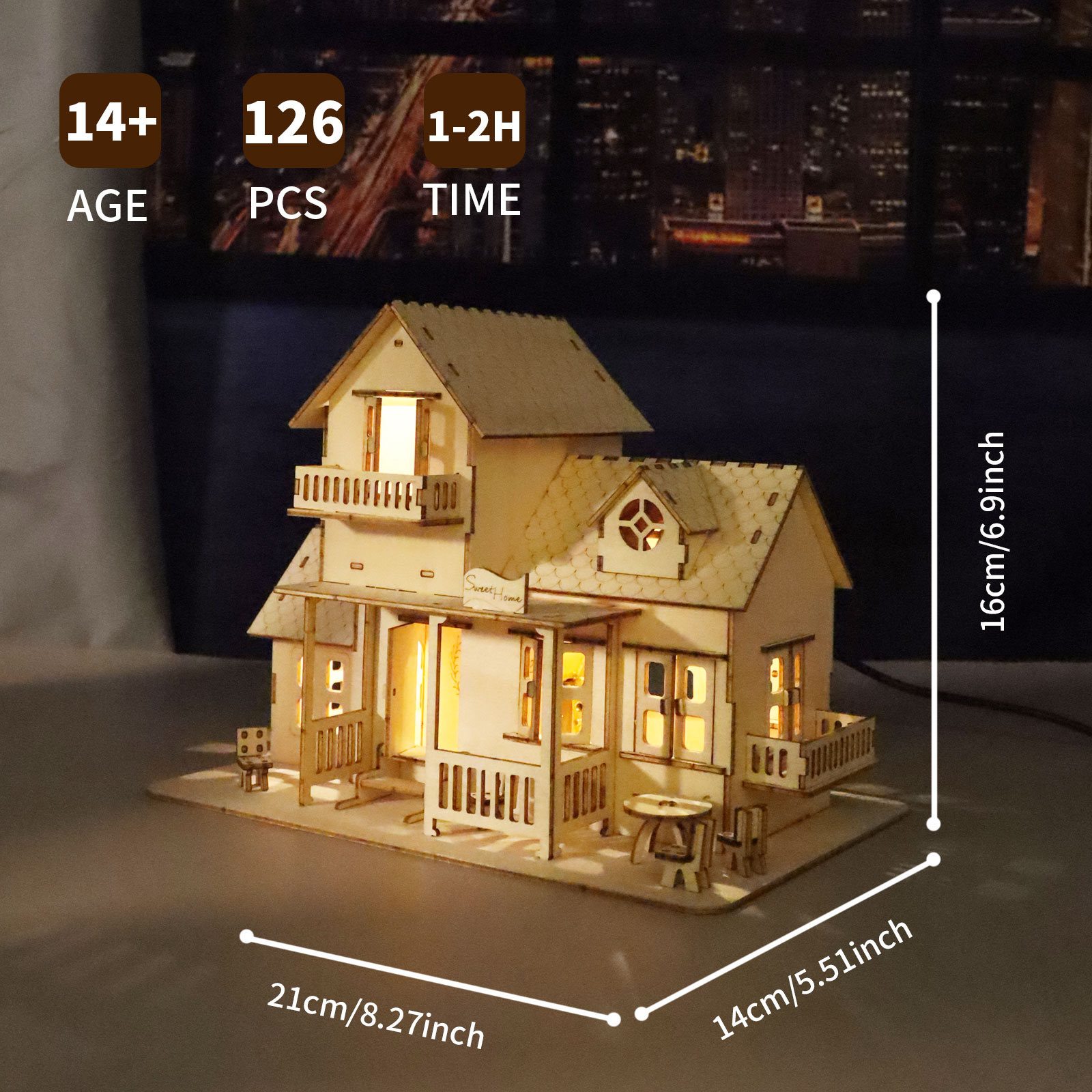 Sales Are Prohibited On The TEMU And SHEIN -MUSIC PARK 3D Wooden Puzzle Sweet Home Music Box Hands Craft Miniature Dollhouse Kits 3D Model Diy House Building With LED Night Lights Gifts For Christmas — view 3