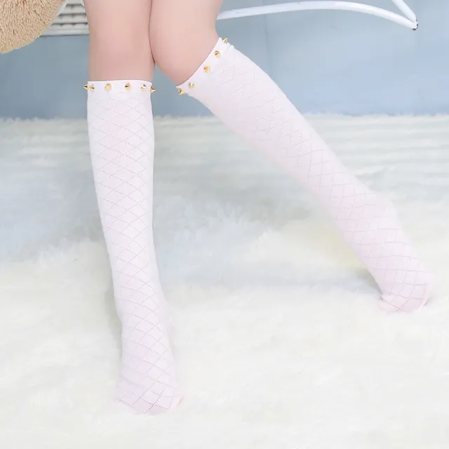New Rivet Diamond Mesh Combed Cotton Socks For Girls Pink - Shop at LoveMi