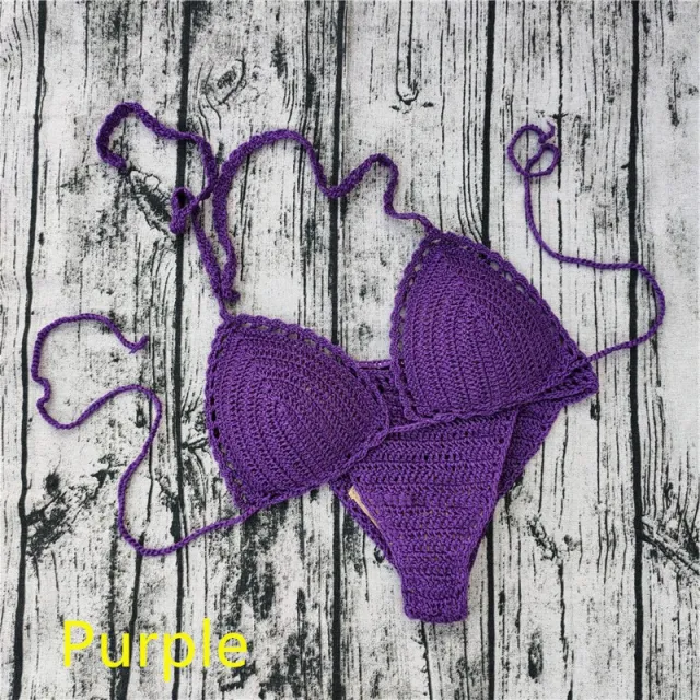 Handmade Crochet Bikini Sets Push Up Pads Swimsuits Purple - Shop at LoveMi