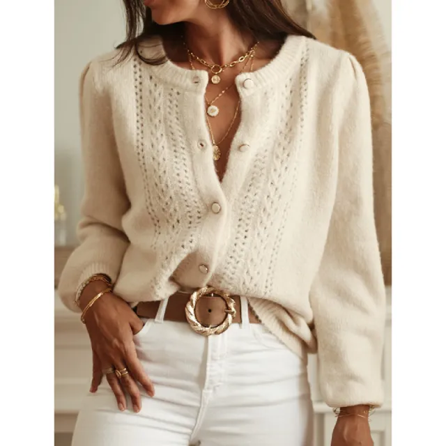 Women's Trendy Cardigan Sweater Long Sleeve Open Front, Button Down Jacket Style Fall Knitwear Beige - Shop at LoveMi