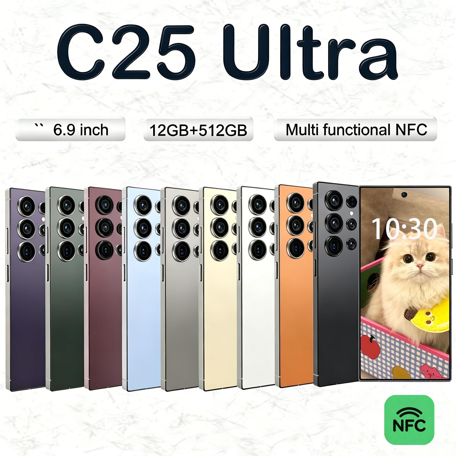 C25 Ultra Unlocked Phone  5G 12-512GB Smartphone  6900mAh,6 9  HD Screen,Android 14 Cell Phone Built In Pen Dual SIM Fingerprint Unlock Face ID — foto 2