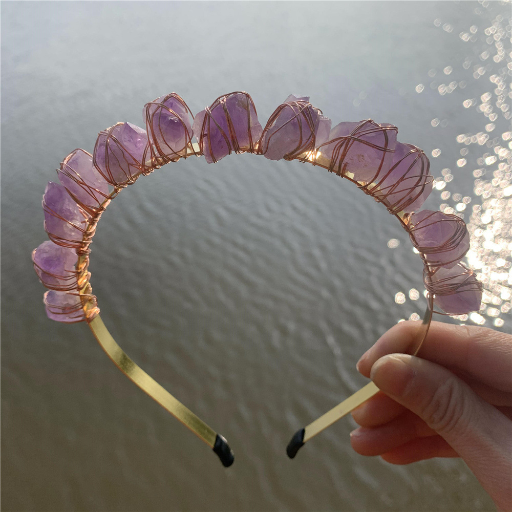 Natural Crystal Quartz Crown Born Amethyst Gemstone Wedding Headdress — foto 4