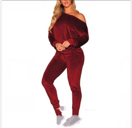 Spring And Autumn Fashion Sexy Casual Two piece Suit Wine Red - Shop at LoveMi