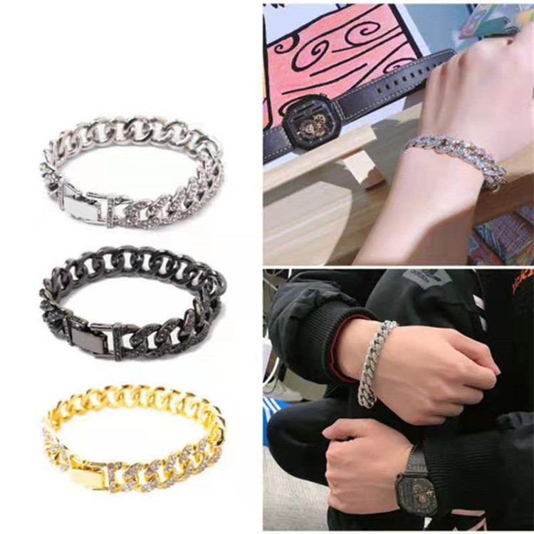 Double Row Full Diamond Hip Hop Cuban Chain Bracelet Necklace