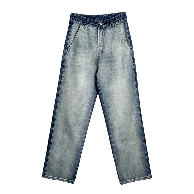 Street Retro Design Sense Colorblock Tie-dye Jeans Front And Back - Blue