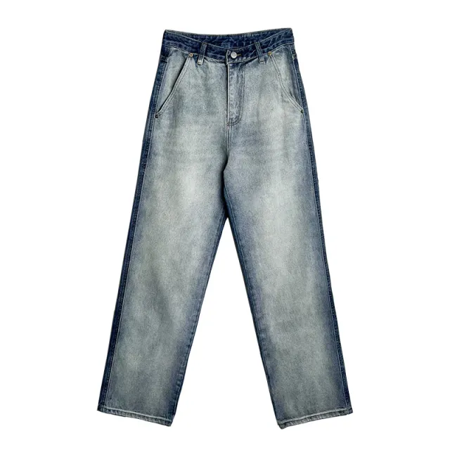 Street Retro Design Sense Colorblock Tie dye Jeans Front And Back Blue - Shop at LoveMi