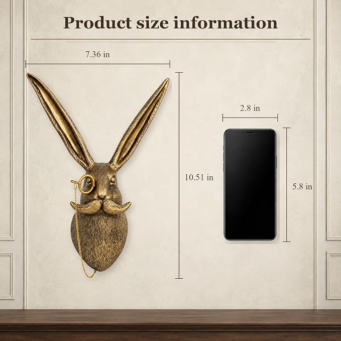 Gold Rabbit Head Wall Decor Modern Animal Sculpture Bunny Wall Art For Living Room Bedroom Office 5