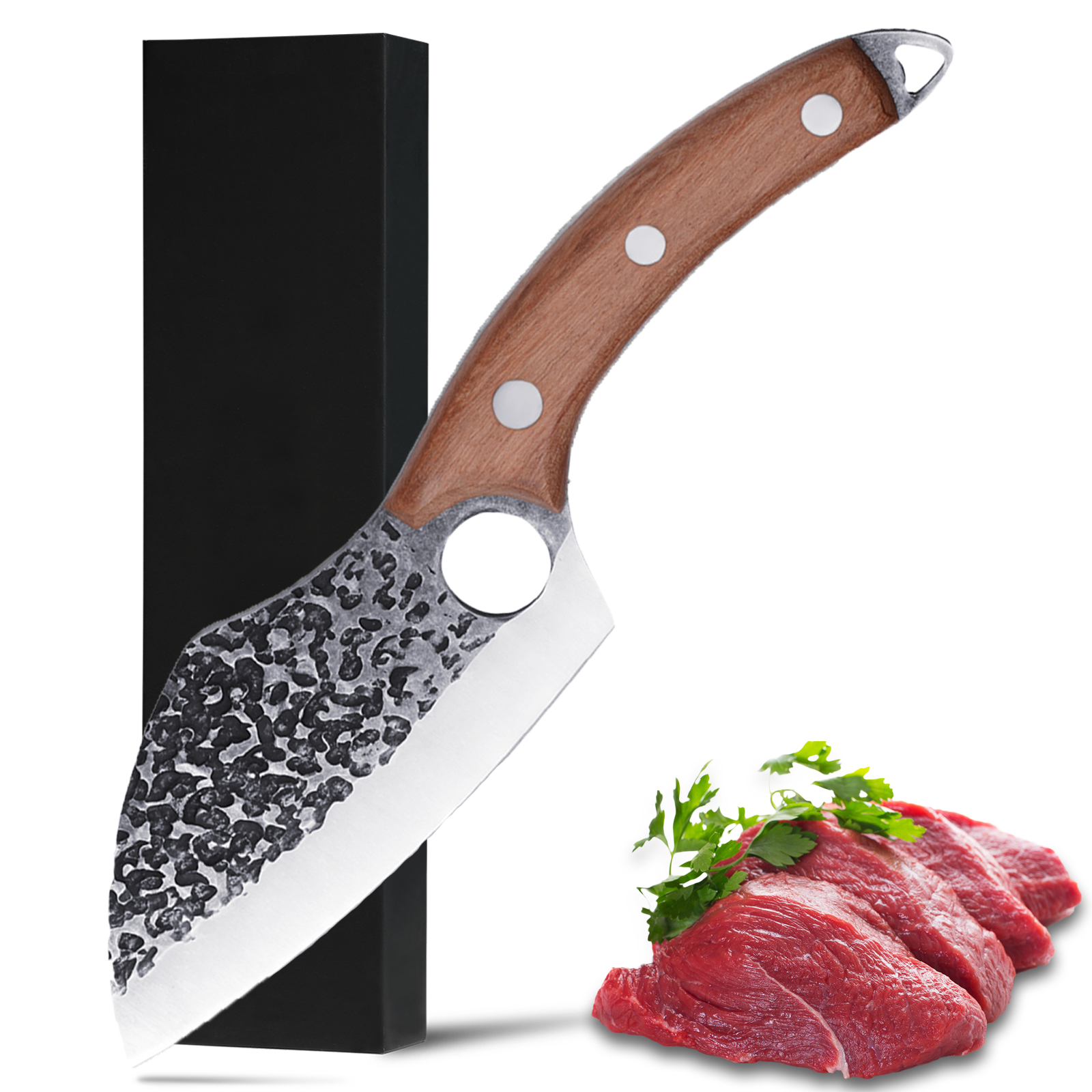 Viking Knife Japanese Professional Kitchen Knife Hand Forged Meat Cleaver Knife With Finger Hole And Heart Hanging Hole