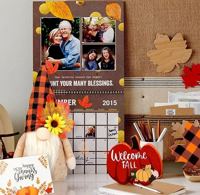 Fall Gnome Tiered Tray Decorations Set Farmhouse Pumpkin Decor Autumn Maple Leaf Table Centerpieces With Fall String Lights Thankgiving Day Fall Greeting Card A