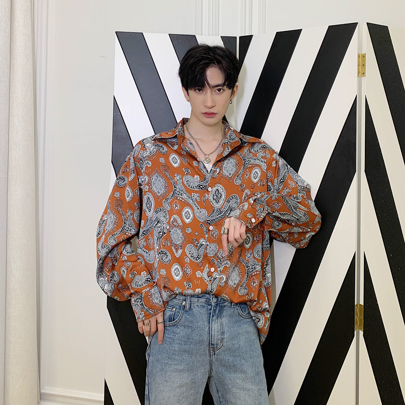 Men's Totem Printing Trend Thin Shirts Slippery Tops