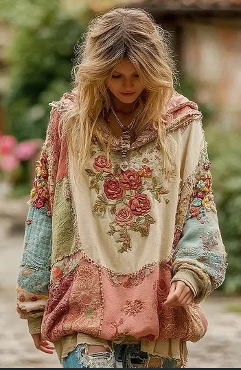 Vintage Hooded Jacket Versatile Lace-up Printed Sweatshirt