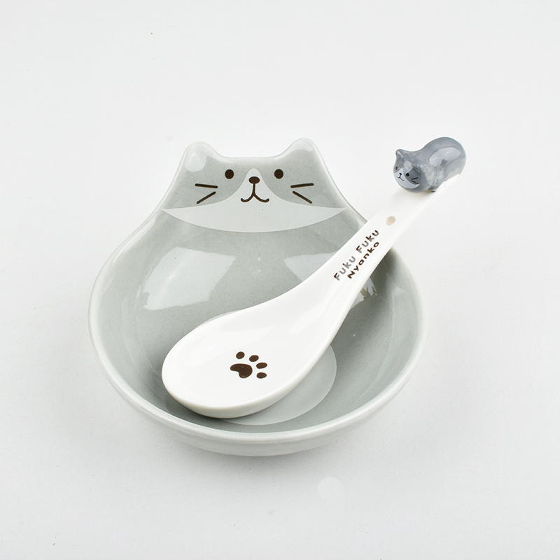 Grey cat bowl and spoon