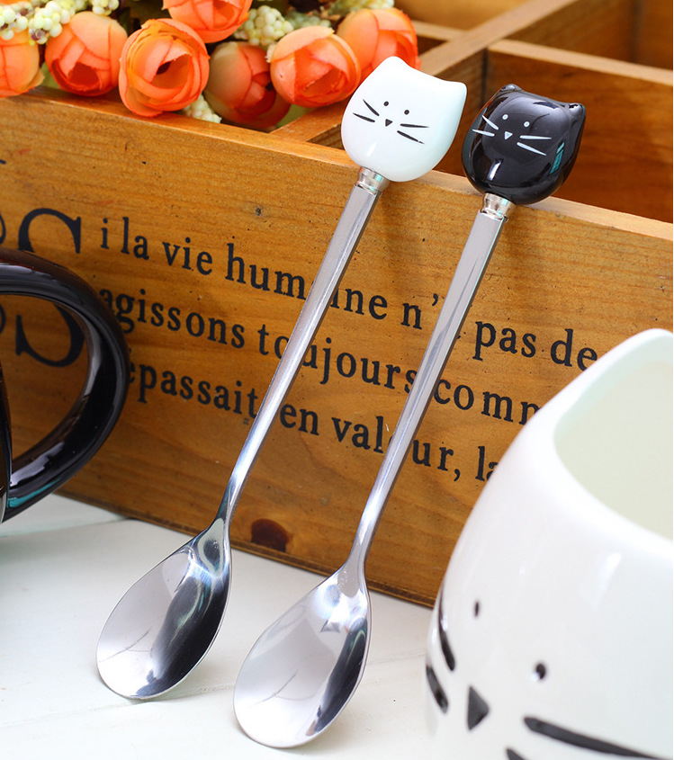 Title 1, Black and white cat stainless steel spoon carto...