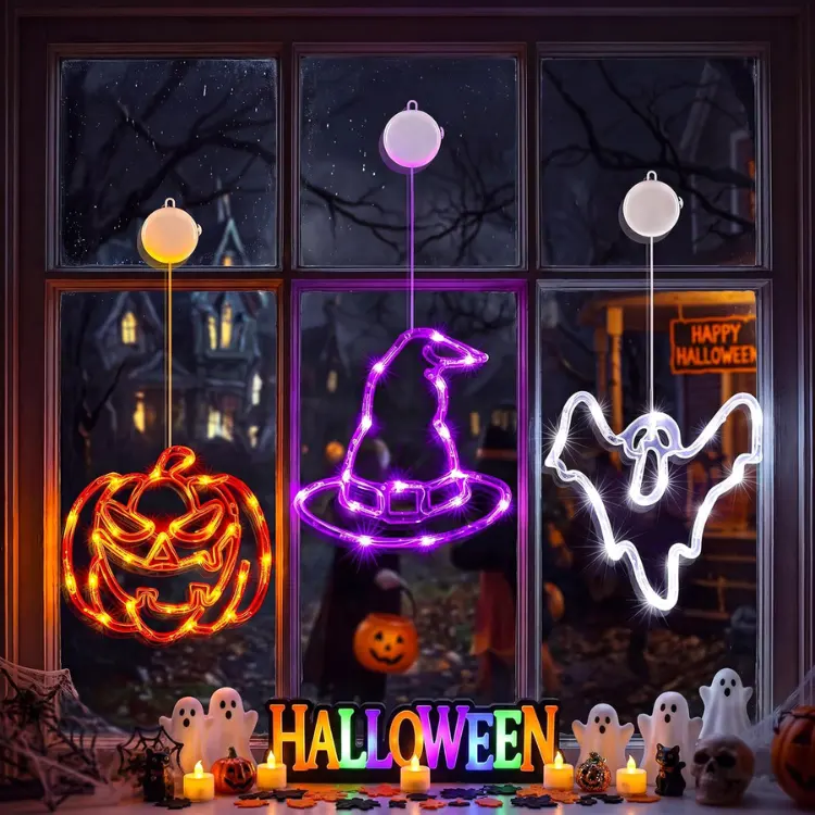 Halloween Window Lights, Pumpkin Ghost & Witch