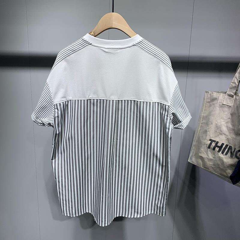 Men's Striped Stitching Short Sleeve T-shirt
