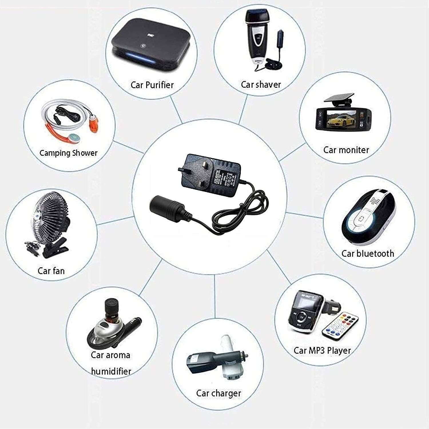 Cigarette Lighter Socket 240V Mains Plug To 12V Car Charger Power Adapter 20 W