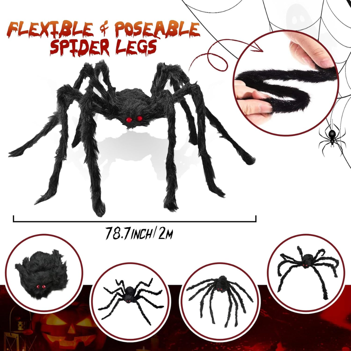 Giant Spider 6.6 Ft Halloween Decorations Fake Furry Spiders Large For Outdoor Indoor Yard Home Costumes Party House Decor 1 Pack — foto 7