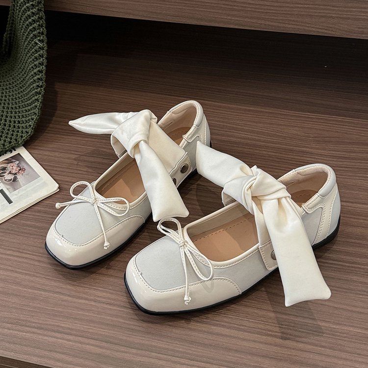 Women Flat Mary Jane Ankle Sandal Boots, Summer Outdoor Bow Detachable Shallow Cut Ballet Flats Match Dresses product image