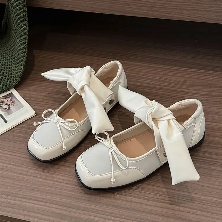 Women Flat Mary Jane Ankle Sandal Boots, Summer Outdoor Bow Detachable Shallow Cut Ballet Flats Match Dresses