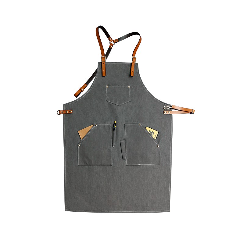 Title 7, Cowhide Strap Denim Apron Coffee Shop Barber