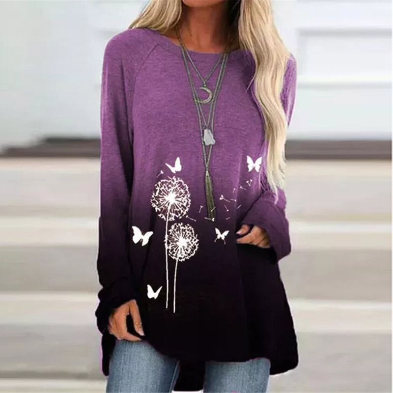 Title 6, Hot Sale Printed Round Neck Long Sleeve Women