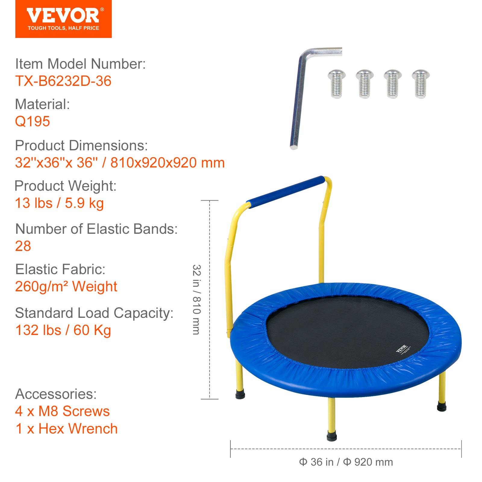 VEVOR 3FT Trampoline For Kids Indoor Outdoor Foldable Baby Toddlers Trampoline image 3