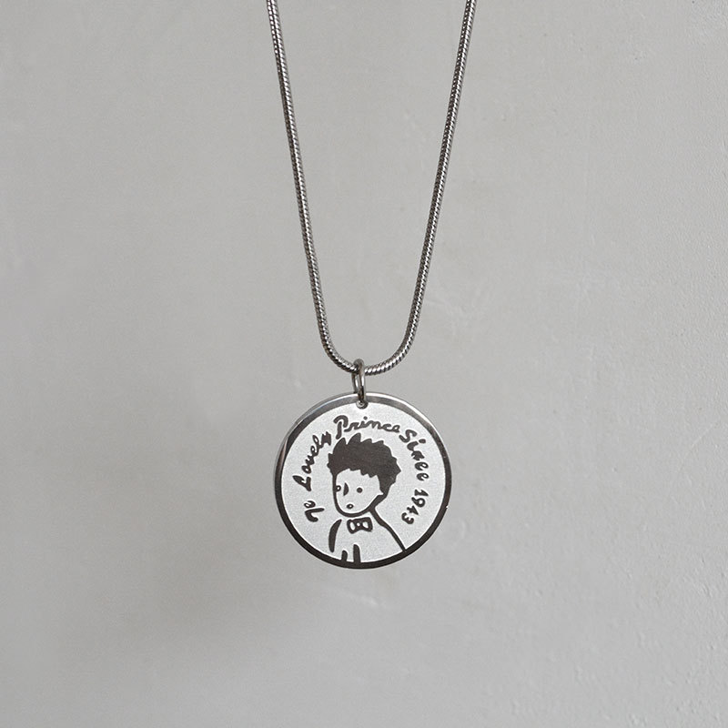 Titanium Steel Hip Hop Little Prince Head Round Medal Coin Pendant Necklace