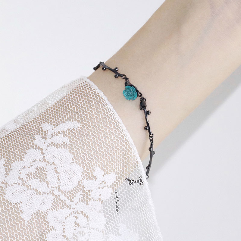 Black Thorns Blue Rose Bracelet Female Jewelry Girlfriend Gift