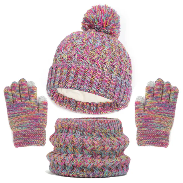Children's Hat Scarf Gloves Three piece Set Rainbow - Shop at LoveMi