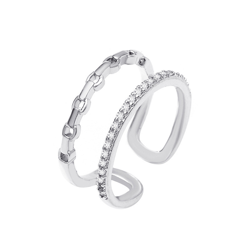 Double Row Zircon Geometric Hollow Ring