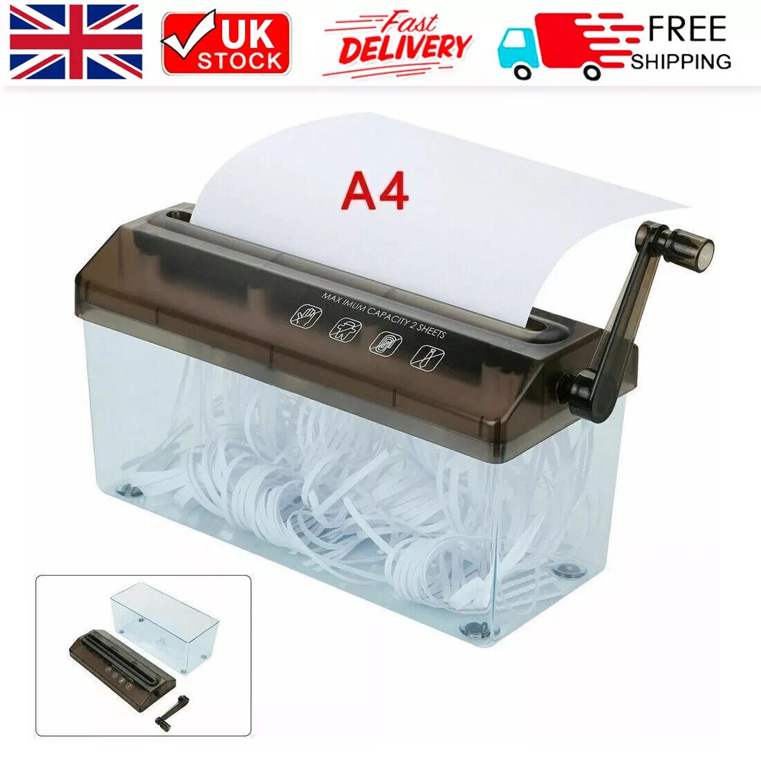 Hand Manual Desktop Office A4 Paper Shredder Strip Cut