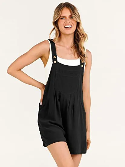 Women's Fashionable Simple Solid Color Cotton And Linen One piece Shorts Black - Shop at LoveMi