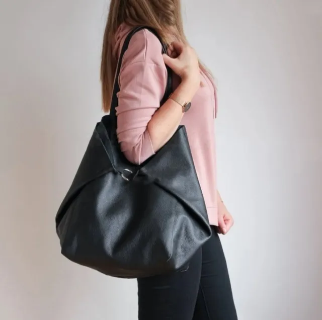 Soft Leather Large Capacity Single Shoulder Handbag Black - Shop at LoveMi