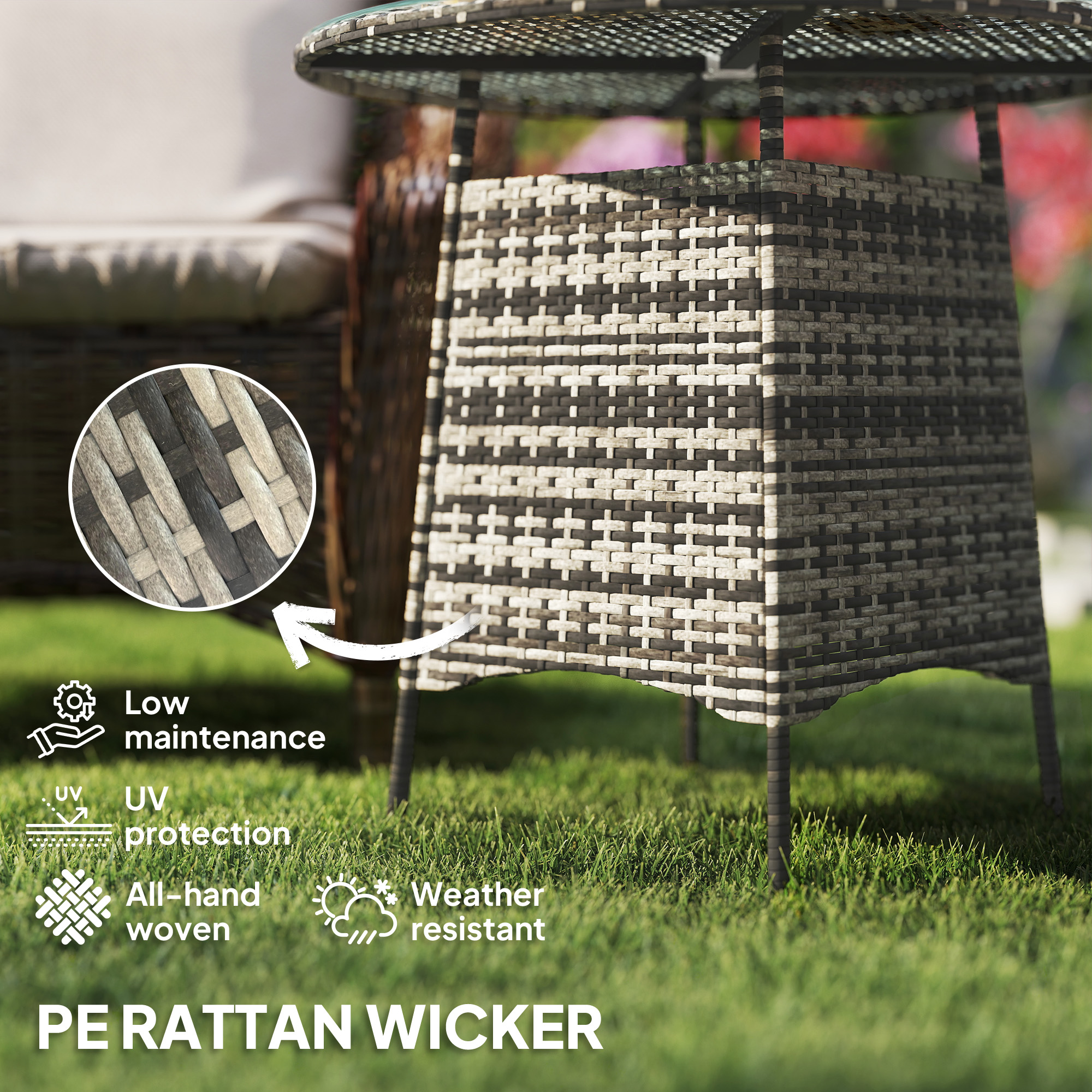 Vine Woven Garden Table, Outdoor Furniture Coffee With Umbrella Hole — image 2