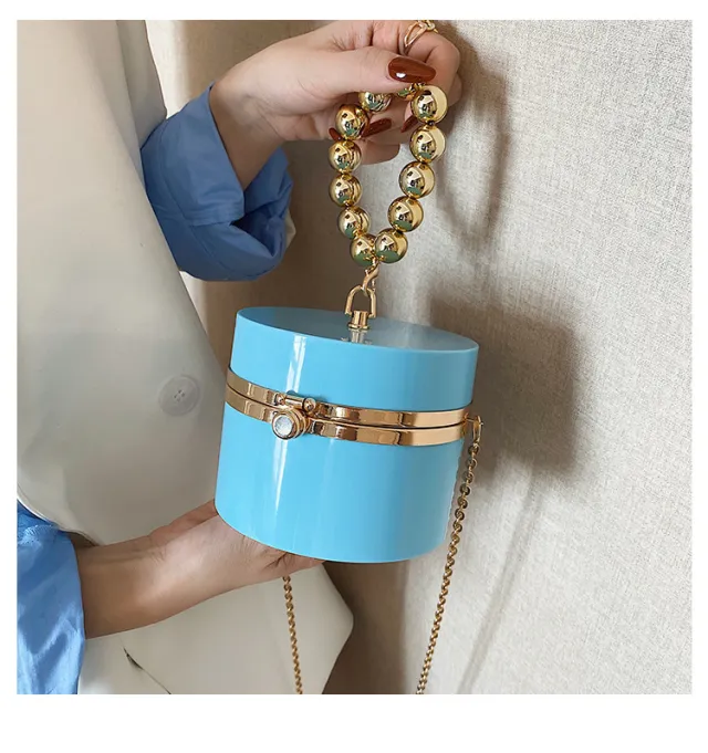 Summer Acrylic Transparent Box Round Bucket Bag Net Celebrity Single Shoulder Bag Blue - Shop at LoveMi