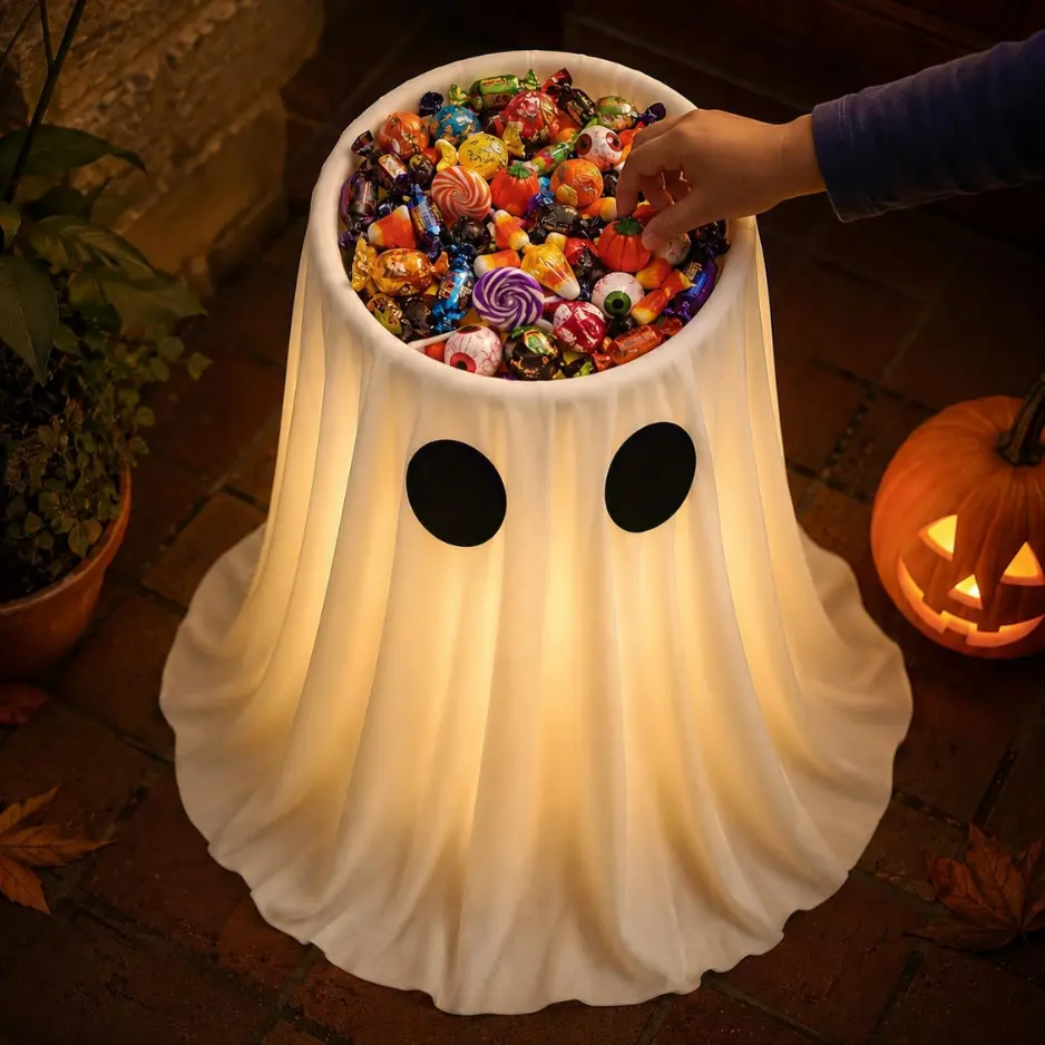 Large Capacity Lighted Halloween Ghost Candy Bowl