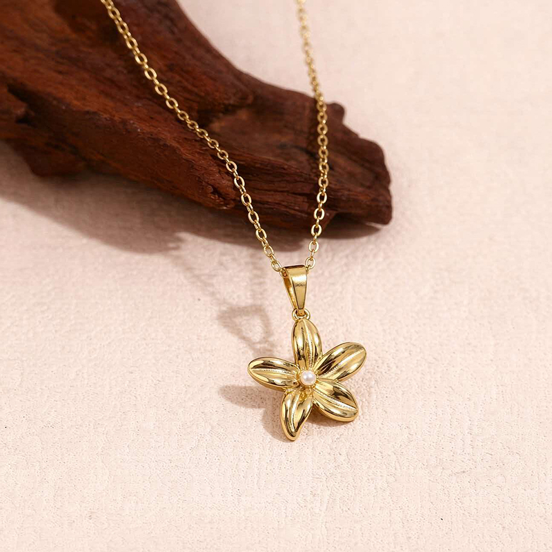 Stainless Steel Flower Series Pendant Necklace 4
