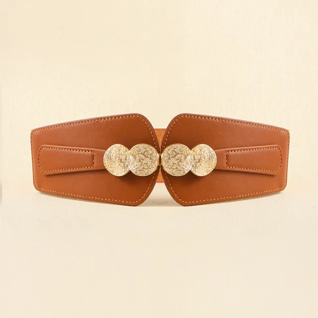 New Women's Belt Elastic Elastic Wide Waist Seal Senior Sense Carved Metal Buckle Everything Coat Shirt Cover Skirt Brown - Shop at LoveMi