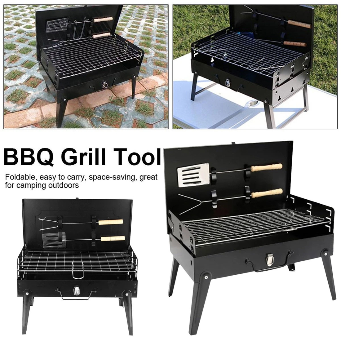 Portable Folding Charcoal BBQ Barbecue Camping Grill Travel Picnic Outdoor UK — foto 4