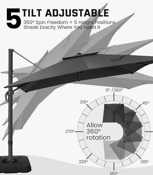 10x10ft Cantilever Patio Umbrella W Base Included  360 Rotation Large Offset Hanging Outdoor Shade For Deck Pool   W Stand