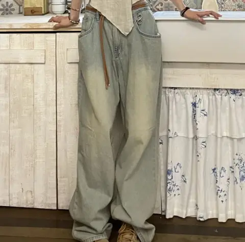 Straight Cylinder Floor Mopping Baggy Jeans