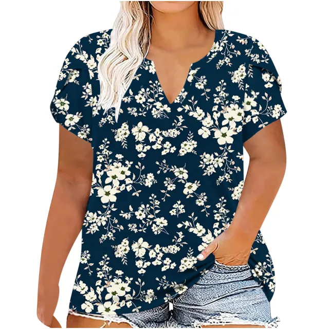 European And American Women's Large Short Sleeved T shirt For Women Blue Background Yellow - Shop at LoveMi