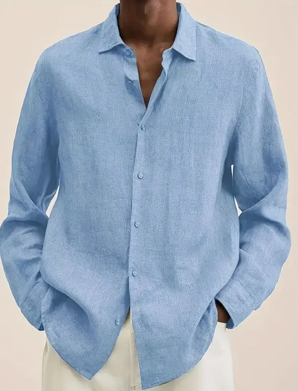New Solid Color Long Sleeve Shirt Casual Stand Collar
