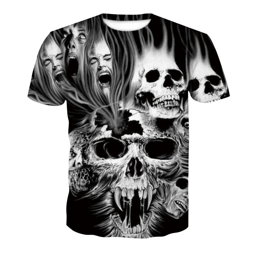 Title 2, 3D Digitaldruck Schädel Fashion T-Shirt mit kur...