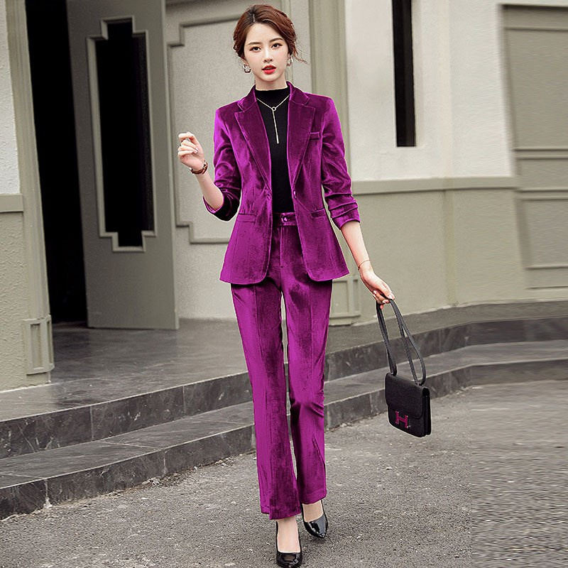 Gold Velvet Solid Color Small Suit Jacket Suit Women