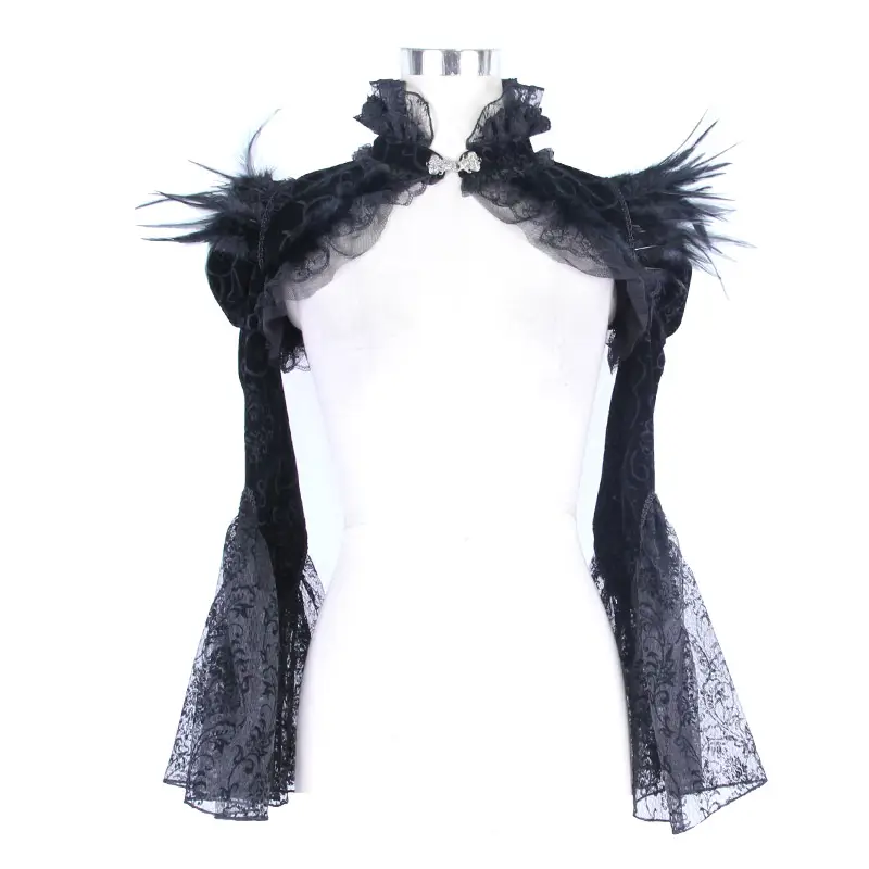 Gothic Steampunk European And American Court Feather Shawl Short Stand Collar Lotus Sleeve Jacket Female